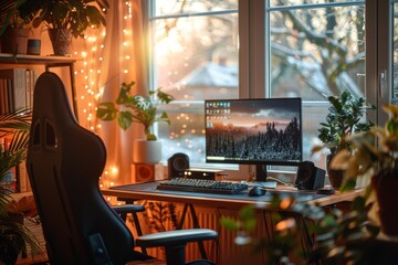 Modern Gaming Room With Sectional Sofa And Large Monitor