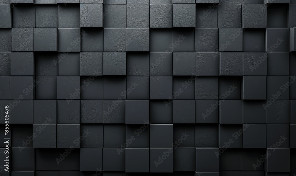 Poster futuristic high-tech dark background with 3d cube tile pattern, offset square block structure, moder