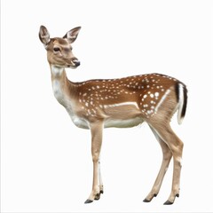 A deer standing gracefully, isolated on a white background