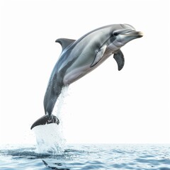 Obraz premium A dolphin leaping out of the water, isolated on white background