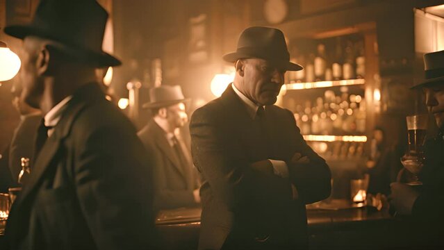 Men in Vintage Bar with Dramatic Lighting with Ai generated.
