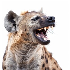 A hyena laughing, isolated on a white background