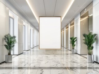 Obraz premium Modern office lobby interior white blank mockup image of blank board white poster in big empty hall room , for university , hospital or office meetings. 