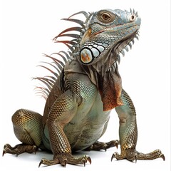 Naklejka premium A close-up of an iguana isolated on a white background, showcasing its spiny back and textured skin