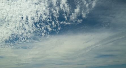 Summer clouds. Cloudy sky. Vivid cyan blue sky with clouds in environment day horizon skyline view. White clouds on soft sky background. White cloudy sky.