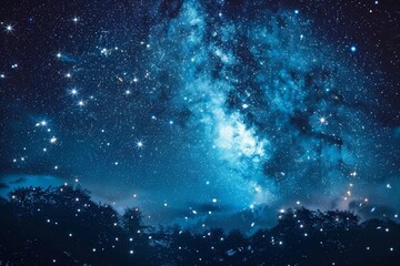 Obraz premium A night sky featuring numerous stars shining among drifting clouds, A starry night sky dotted with twinkling constellations