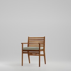 a wooden chair with a white cushion.