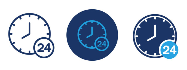 Available icon, 24 hours available icon with clock symbol in both filled and outlined format, fully editable round the clock available icon