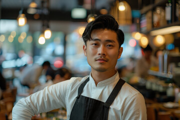 Fototapeta premium Chef in Busy Restaurant during Evening Hours