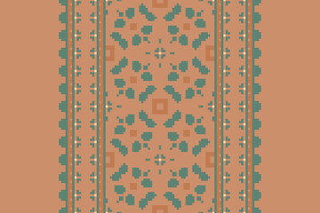 Seamless pattern in patchwork style. Embroidered print for carpet, textile, wallpaper, wrapping paper. Ethnic and tribal motifs. Handwork. Vector illustration.