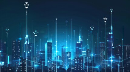 Fototapeta premium Digital Cityscape with Wireless Network