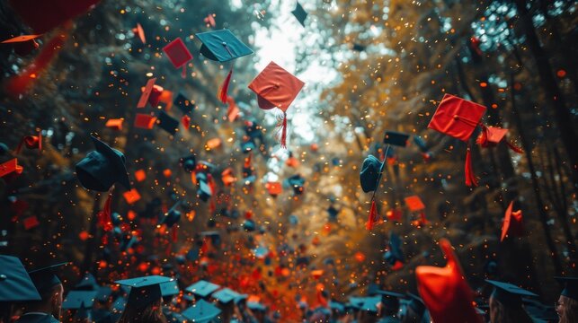 Celebration of Graduation with Flying Caps