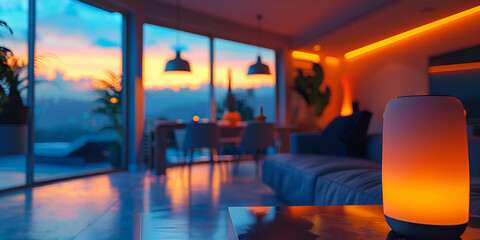 Fototapeta premium Ambient Lighting in Modern Living Room | Cozy Home Decor Ideas | Modern Living Room Lighting | Smart Home Ambiance