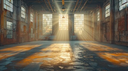 Fototapeta premium Sunlight Streaks in Abandoned Factory