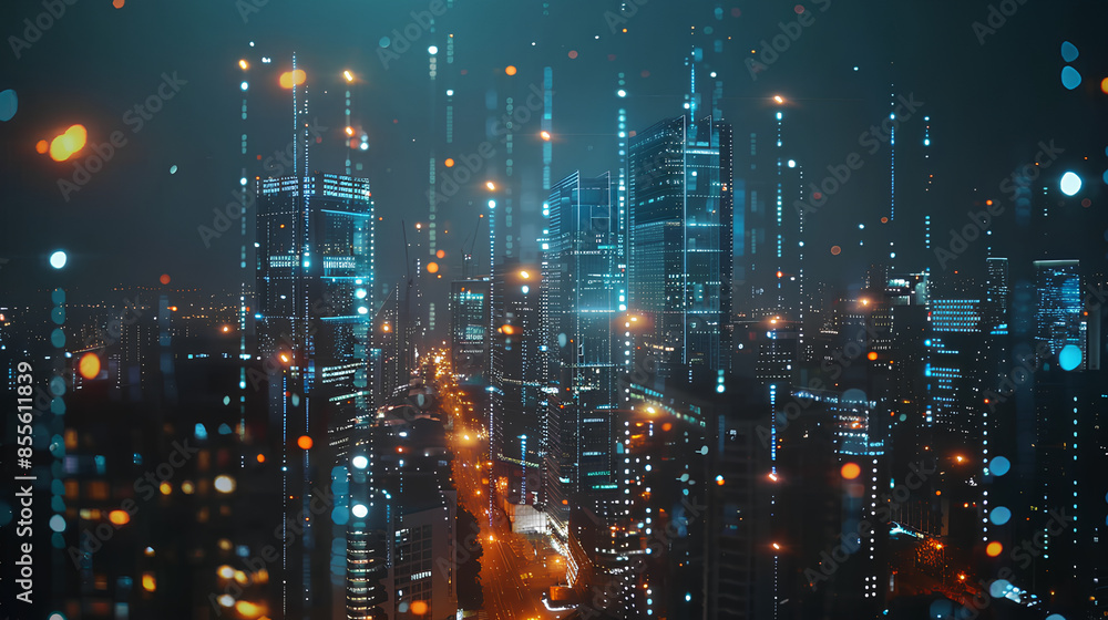 Aufkleber modern city with wireless network connection and city scape concept.wireless network and connection 