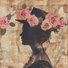 Vintage newspaper Victorian Lady Background 