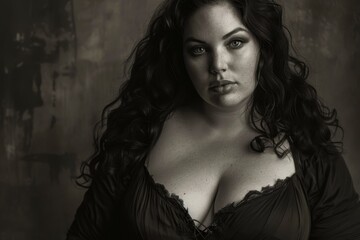 Full-figured woman posing confidently in black and white lingerie, A stunning representation of a full-figured woman with striking features © Iftikhar alam