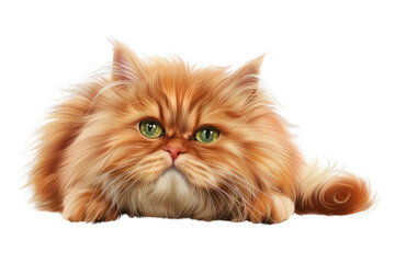 Adorable fluffy orange Persian cat lying down with a relaxed expression. Perfect for pet-themed content or animal lovers.