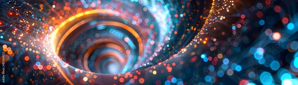 Aufkleber Mesmerizing Digital Neon Vortex with Glowing Abstract Patterns and Cyber Design