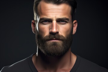 Fototapeta premium A perfectly groomed beard and mustache on a dark grey background