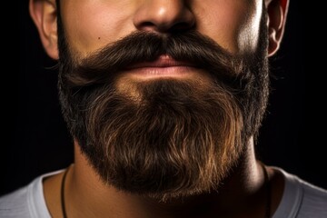 Obraz premium The perfectly groomed beard and mustache on a black shadow background
