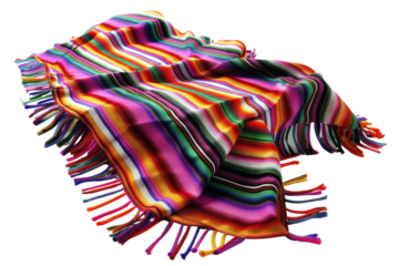 Colorful traditional Mexican serape blanket with vibrant stripes and fringe, perfect for cultural decor and festivities.
