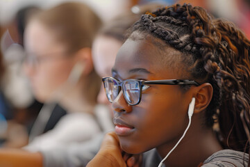Students and a teacher engage in e-learning in a classroom setting, highlighting modern education methods