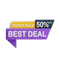 3d Best Deal 50 percent icon. Suitable for promotions, discounts, sales, and marketing materials. Great for online shops.