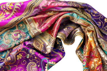 Vibrant, colorful silk fabrics with intricate patterns. Luxurious textile design perfect for fashion, decor, or crafting.