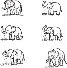 A set of elephants drawing vector outline