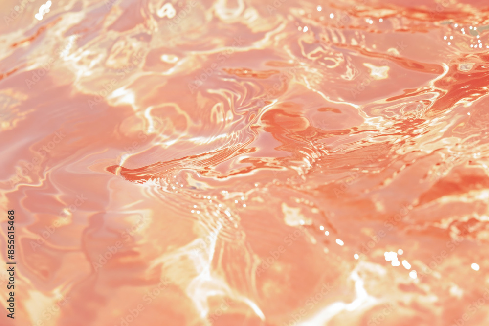 Poster close up of shimmering red water surface with reflection of sunlight