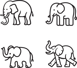 Fototapeta premium A set of elephants drawing vector outline