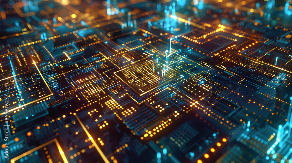 Poster quantum computer concept with cpu processor quantum qubit intelligent computing technology