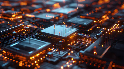 Quantum computer concept with CPU Processor quantum qubit intelligent computing technology