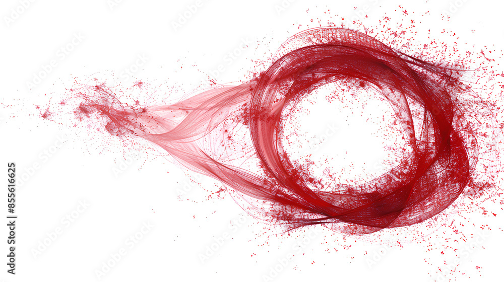 Poster red abstract ring particle effect, swirling particles visual effect layer overlay isolated on white 