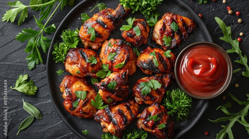 Poster Grilled Chicken with Parsley and Ketchup