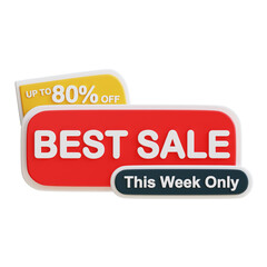3d Best Sale 80 percent icon. Suitable for promotions, discounts, sales, and marketing materials. Great for online shops.