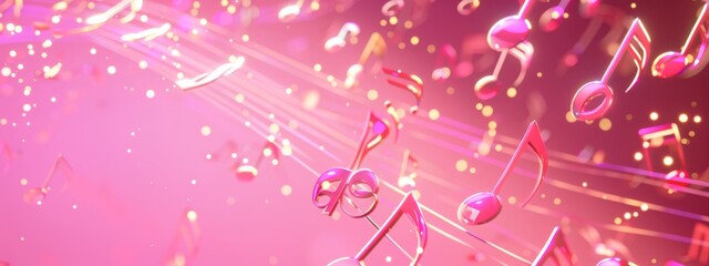 Glowing grunge music sheets notes on beautiful lights bokeh background.