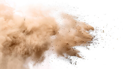 sandstorm sand dust cloud flying small particles isolated in white background