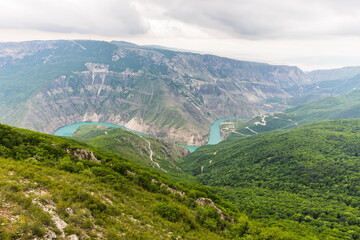 Fototapeta premium Sulak Canyon - a canyon in the valley of the Sulak River, the deepest canyon in Europe, Dagestan, Russia
