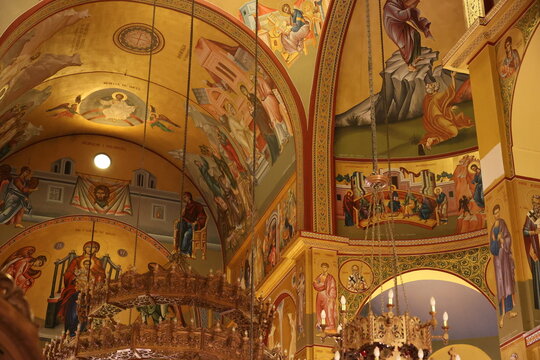 Interior view of the Resurrection Cathedral in the Albanian city of Korca