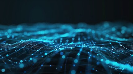 Obraz premium Abstract Digital Landscape with Blue Glowing Particles