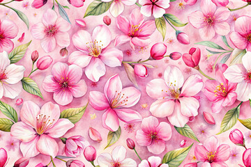 Cherry blossoms blooming in abstract watercolor style with delicate pink hues
