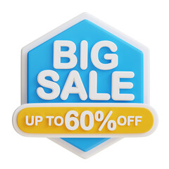 3d Big Sale 60 percent icon. Suitable for promotions, discounts, sales, and marketing materials. Great for online shops.