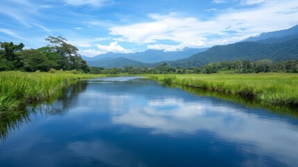Obraz premium A tranquil wildlife conservation sanctuary dedicated to protecting endangered species and their habitats.
