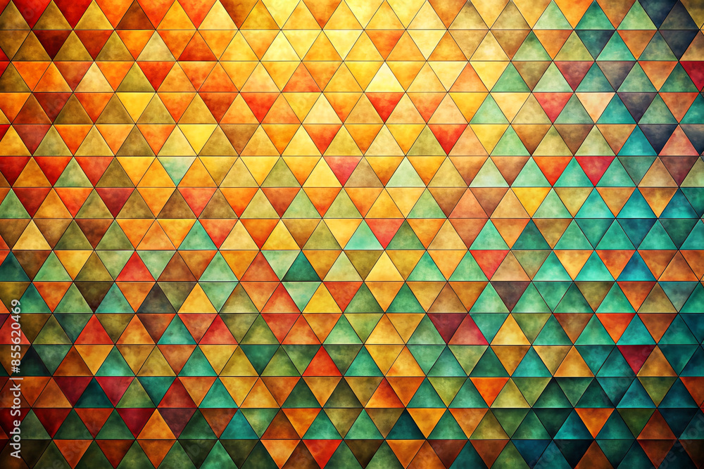 Poster tessellated triangular patterns in vibrant colors, creating a geometric and textured background with