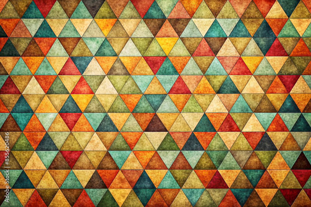 Poster tessellated triangular patterns in vibrant colors, creating a geometric and textured background with