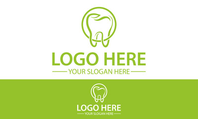 Green Color Line Art Dental Clinic Tooth Logo Abstract Design