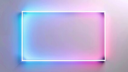 Fototapeta premium A simple white rectangular border with neon blue and pink gradient edges