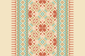 Geometric ethnic oriental seamless pattern traditional Design for background, carpet, wallpaper, clothing, wrapping, Batik, fabric, vector, illustration, boho embroidery style.